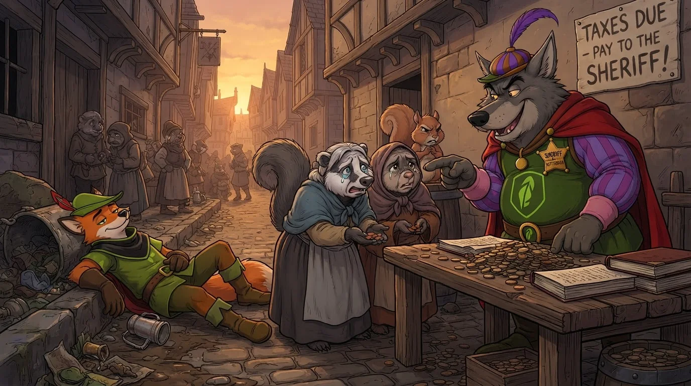 The Sheriff collects taxes from the poor of Nottingham
